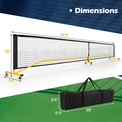 22 FT Portable Pickleball Net with 6 Lockable Wheels and Carry Bag